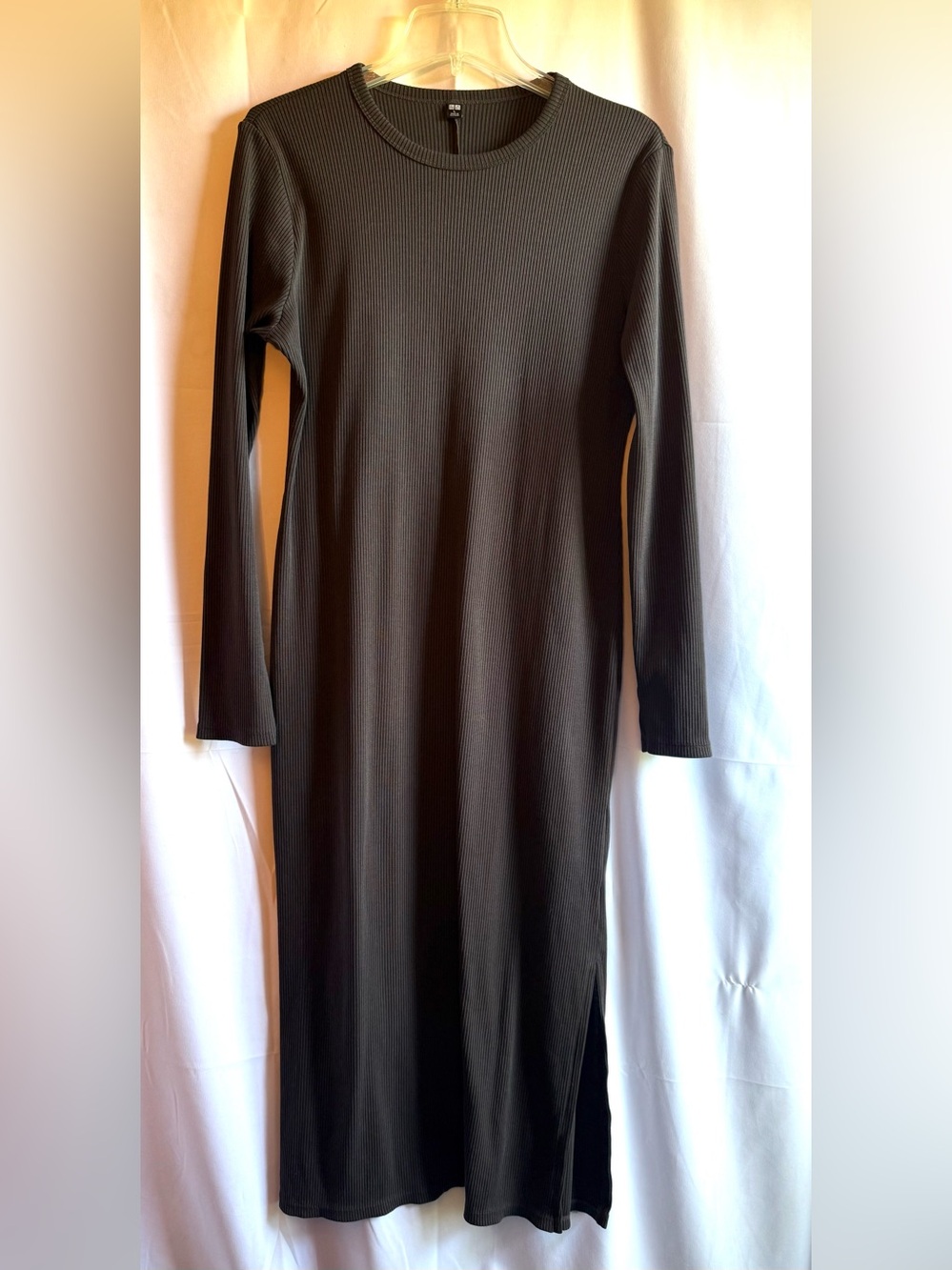 Uniqlo Heather Gray Ribbed Long Sleeve Bodycon Dress Size Large